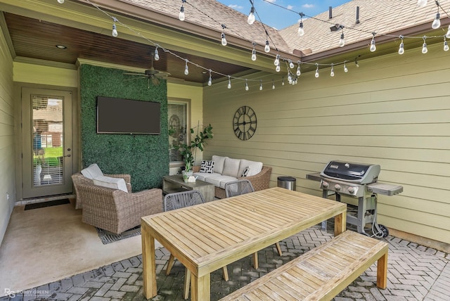 1113 Cypress Creek Cir, Shreveport, LA 71106 - view of patio with a ceiling fan, outdoor lounge area, and area for grilling