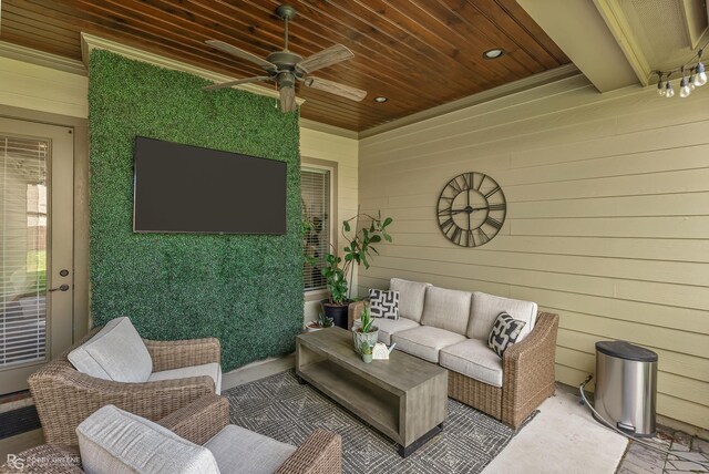 1113 Cypress Creek Cir, Shreveport, LA 71106 - living area featuring recessed lighting, wood ceiling, ceiling fan, and wooden walls