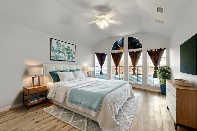 3017 Holford Rd, Richardson, TX 75082 - bedroom featuring light wood-type flooring, lofted ceiling, ceiling fan, and baseboards