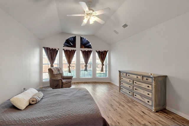 3017 Holford Rd, Richardson, TX 75082 - bedroom with lofted ceiling, light wood-style flooring, baseboards, and ceiling fan