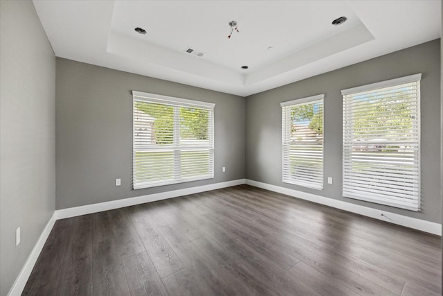3001 Hurstview Dr, Hurst, TX 76054 - unfurnished room with a tray ceiling, healthy amount of natural light, and dark wood finished floors