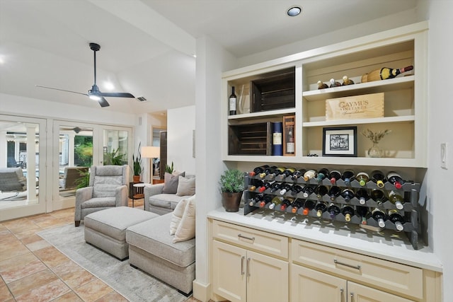 wine area with ceiling fan and visible vents