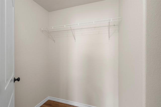 walk in closet featuring dark wood-type flooring