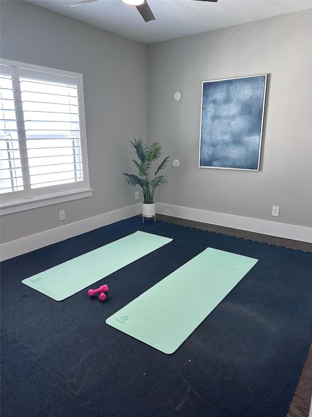 7809 Merit Ln, Plano, TX 75024 - workout room featuring baseboards and a ceiling fan
