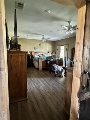 interior space featuring dark wood-style flooring and visible vents
