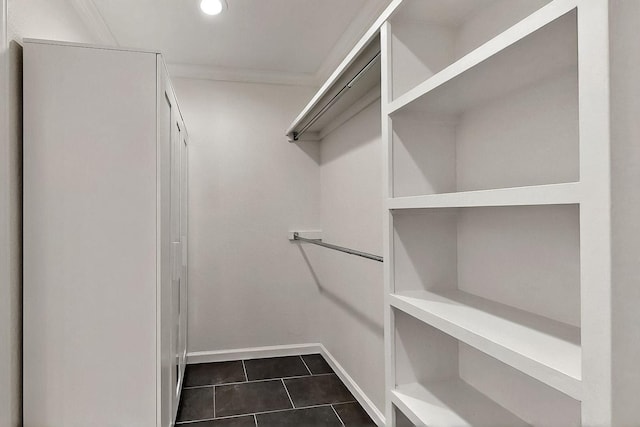 walk in closet with dark tile patterned floors