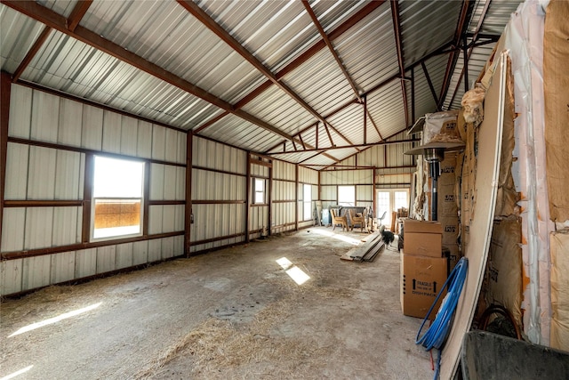 garage with metal wall