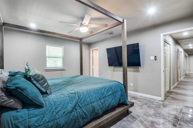 3467 Navajo Cir, Dallas, TX 75224 - bedroom with a ceiling fan and attic access