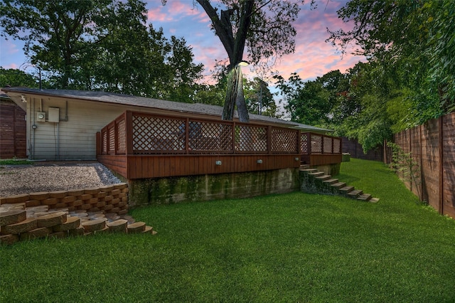 3467 Navajo Cir, Dallas, TX 75224 - yard at dusk with stairs and a deck