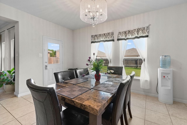 1320 Corkwood Dr, Princeton, TX 75407 - dining space with light tile patterned flooring, baseboards, an inviting chandelier, and a wealth of natural light