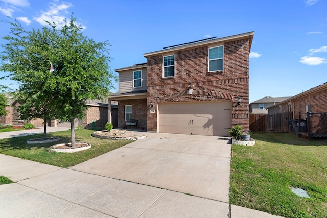 1320 Corkwood Dr, Princeton, TX 75407 - traditional home featuring fence, an attached garage, brick siding, a front yard, and concrete driveway