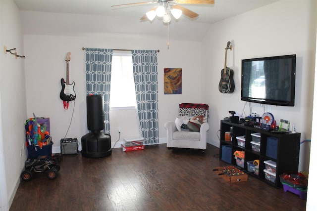 2005 Sumac Dr, Forney, TX 75126 - sitting room featuring ceiling fan, wood finished floors, baseboards, and vaulted ceiling