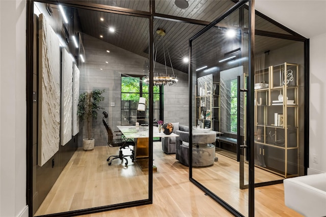 4280 Shorecrest Dr, Dallas, TX 75209 - office area featuring wood finished floors and lofted ceiling