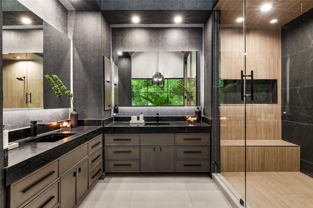 4280 Shorecrest Dr, Dallas, TX 75209 - bathroom featuring vanity, a stall shower, and recessed lighting