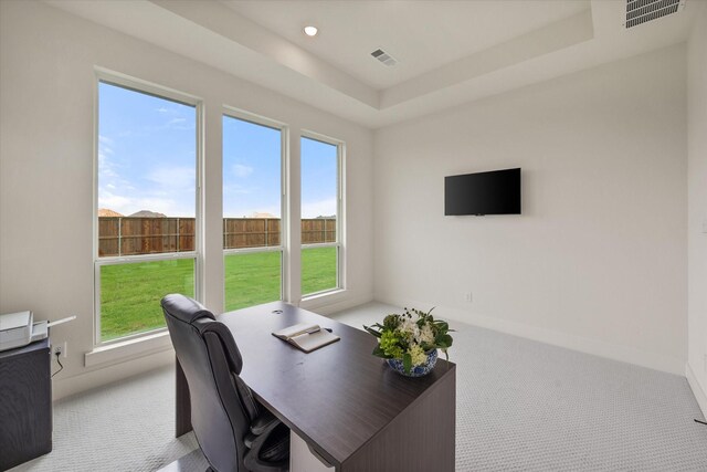 carpeted office with baseboards, visible vents, and a wealth of natural light