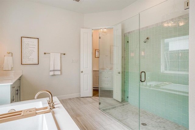 539 Point Vista Dr, Aledo, TX 76008 - bathroom with a shower stall, tile patterned flooring, and a garden tub