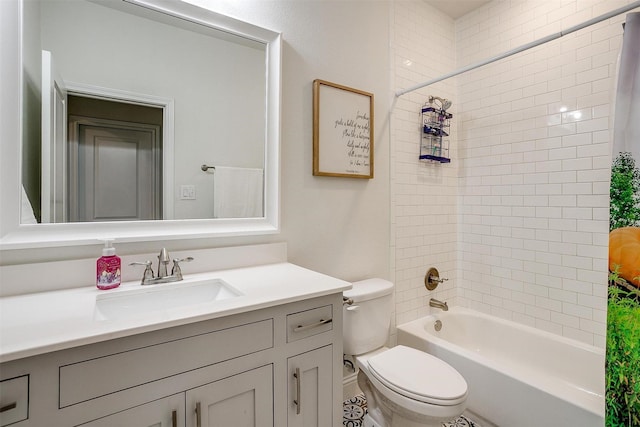 full bath featuring vanity, toilet, and tub / shower combination