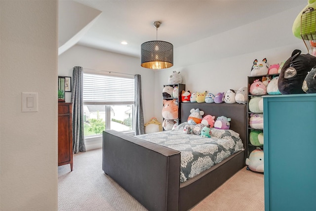 carpeted bedroom featuring recessed lighting