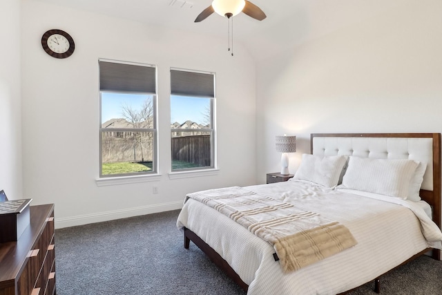 311 Misty Ln, Argyle, TX 76226 - carpeted bedroom with baseboards, vaulted ceiling, and ceiling fan