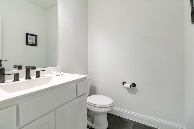311 Misty Ln, Argyle, TX 76226 - half bath featuring vanity, baseboards, tile patterned floors, and toilet