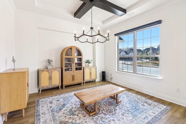311 Misty Ln, Argyle, TX 76226 - dining area with baseboards, a notable chandelier, wood finished floors, and visible vents