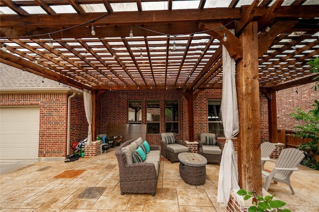 view of patio featuring a pergola and an outdoor hangout area