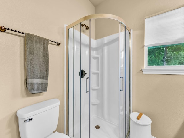 full bath with toilet and a stall shower