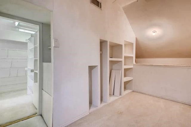 interior space with visible vents and light carpet