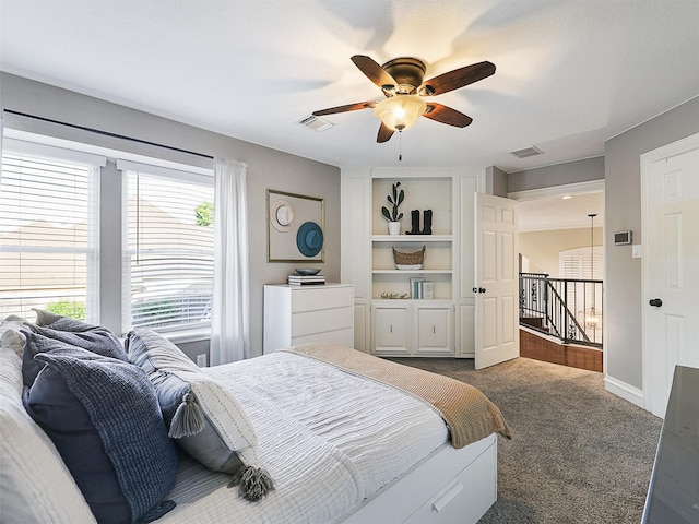 bedroom with carpet flooring and ceiling fan