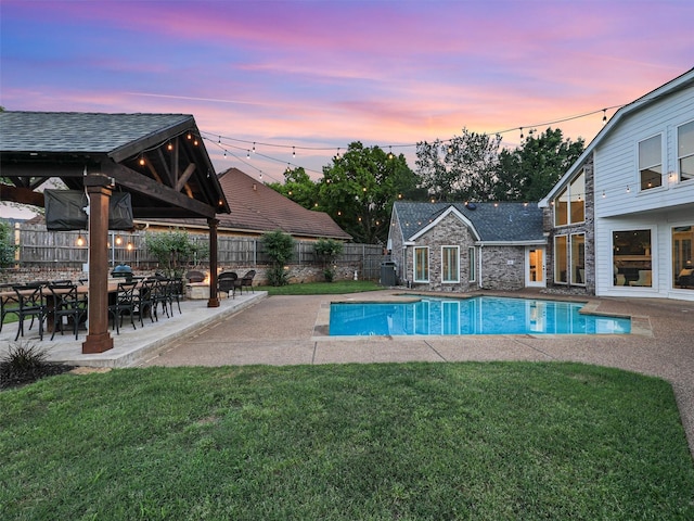 view of pool featuring a gazebo, a patio area, and cooling unit