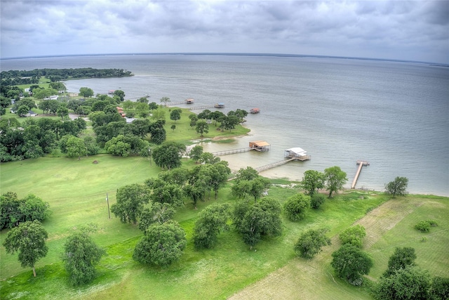 aerial view with a water view
