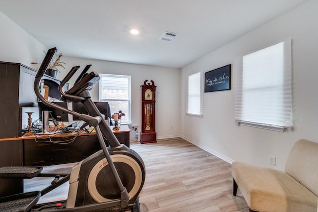 1016 Webb Ave, Aubrey, TX 76227 - exercise area with baseboards, light wood-type flooring, and visible vents