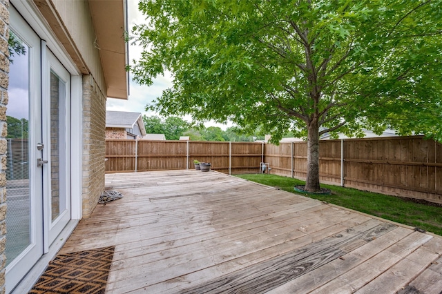 wooden deck featuring a fenced backyard