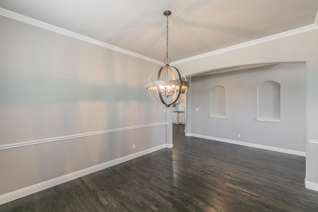 1310 Packsaddle Trl, Prosper, TX 75078 - unfurnished dining area with crown molding, baseboards, a notable chandelier, and dark wood finished floors