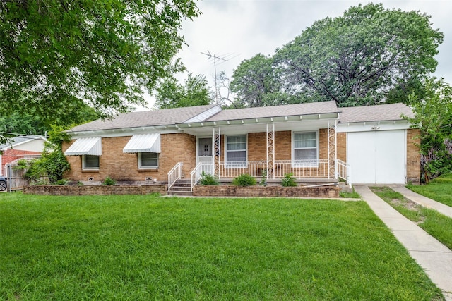 1813 Brook Hollow Dr, Fort Worth, TX 76114 - ranch-style home with a porch, brick siding, a shingled roof, and a front lawn