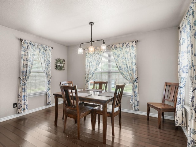 dining area featuring baseboards and dark wood-style flooring