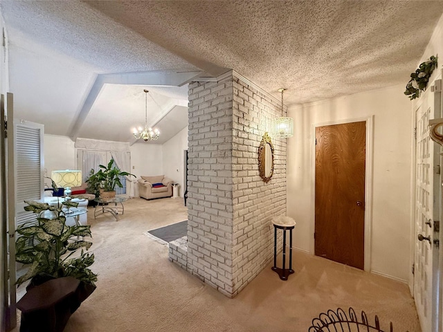 321 Chisholm Trl, Sherman, TX 75092 - interior space featuring carpet flooring, a textured ceiling, a chandelier, and vaulted ceiling