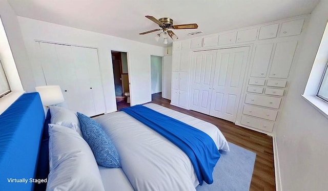 700 N Scarlett Dr, Lacy Lakeview, TX 76705 - bedroom with a ceiling fan, visible vents, and wood finished floors