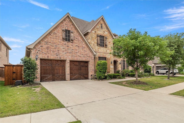 8225 Bonny Bank, The Colony, TX 75056 - view of front of house featuring a front lawn, driveway, stone siding, and brick siding
