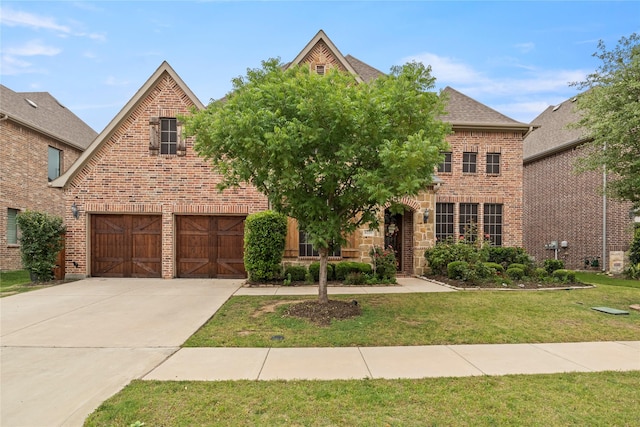 8225 Bonny Bank, The Colony, TX 75056 - view of front of house with a front yard, brick siding, driveway, and roof with shingles