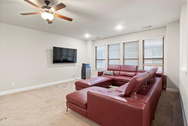 8225 Bonny Bank, The Colony, TX 75056 - carpeted living area with baseboards, a ceiling fan, and recessed lighting
