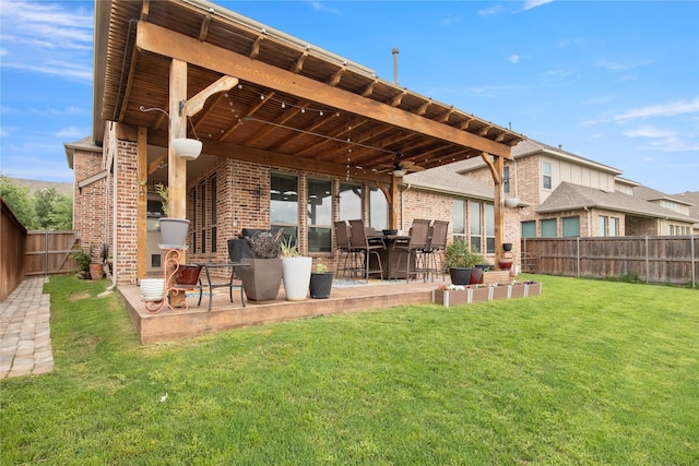 8225 Bonny Bank, The Colony, TX 75056 - rear view of house featuring brick siding, a patio, and ceiling fan