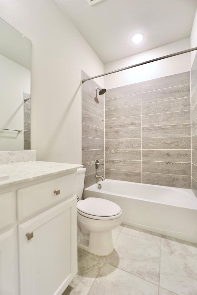 4713 Piedras Lanzar Dr, Mckinney, TX 75070 - bathroom with vanity, toilet, and bathing tub / shower combination