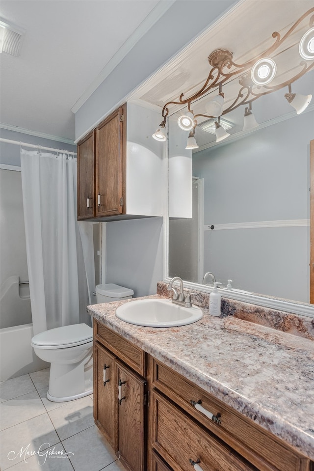 5220 Linton Cutoff Rd, Benton, LA 71006 - bathroom with vanity, tile patterned flooring, visible vents, shower / bath combo with shower curtain, and toilet
