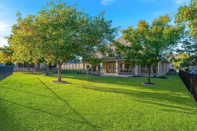view of yard featuring a patio and a fenced backyard