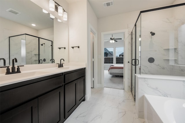 full bathroom featuring visible vents, a sink, and a stall shower