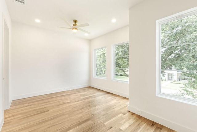 3920 Davila Dr, Dallas, TX 75220 - unfurnished room featuring baseboards, light wood finished floors, ceiling fan, and recessed lighting