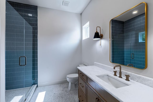 3920 Davila Dr, Dallas, TX 75220 - full bathroom featuring vanity, toilet, and a shower stall