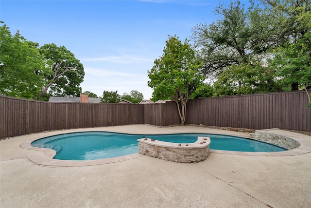 view of pool featuring a fenced in pool, a fenced backyard, and a patio area
