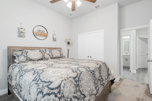 426 Norbury Dr, Rockwall, TX 75032 - bedroom featuring carpet flooring, a ceiling fan, baseboards, visible vents, and a closet